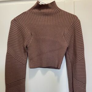 Fashion Nova Taupe Ribbed Crop Sweater